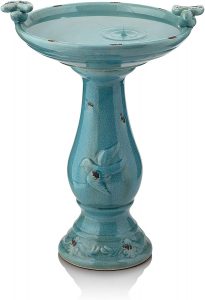 Ceramic bird bath blue